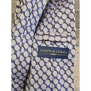 Joseph & Lyman 100% Silk Necktie Tie 3.5" X‎ 58" Blue Geo Circles Retro Designer